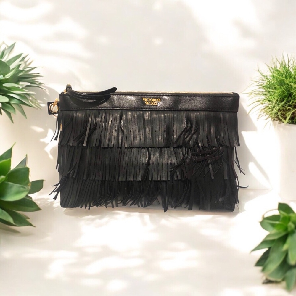 NWT Victoria’s Secret Black Fringe Cosmetic Bag